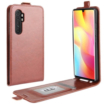 Brown leather flip phone case with card slot and photo window, vertical flip design