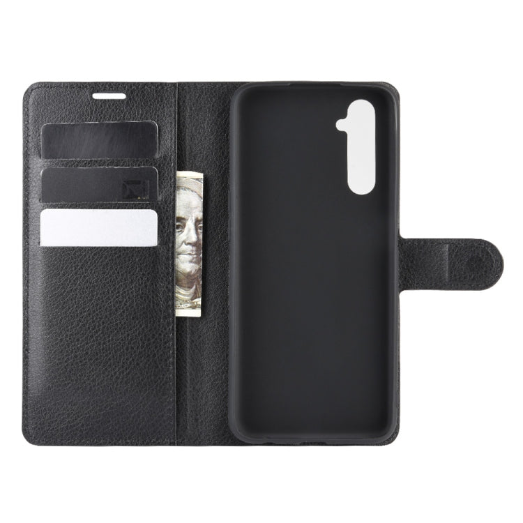 Flip wallet phone case interior view with card slots and back cover cutout, black