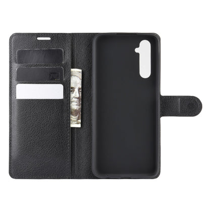 Flip wallet phone case interior view with card slots and back cover cutout, black
