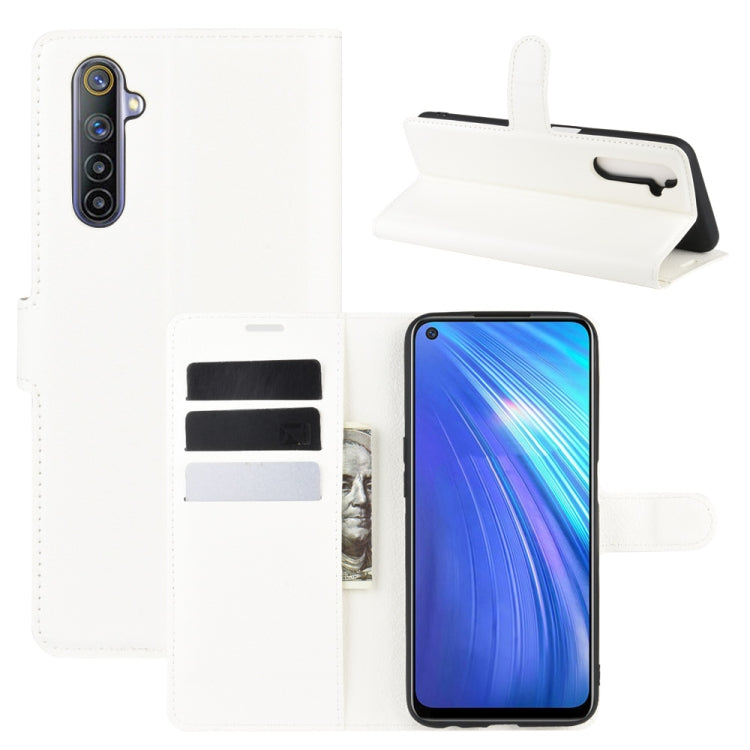 White flip phone wallet case with card slots and stand holder for OPPO Realme 6