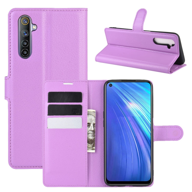 Purple litchi texture flip phone case with card slots and stand holder
