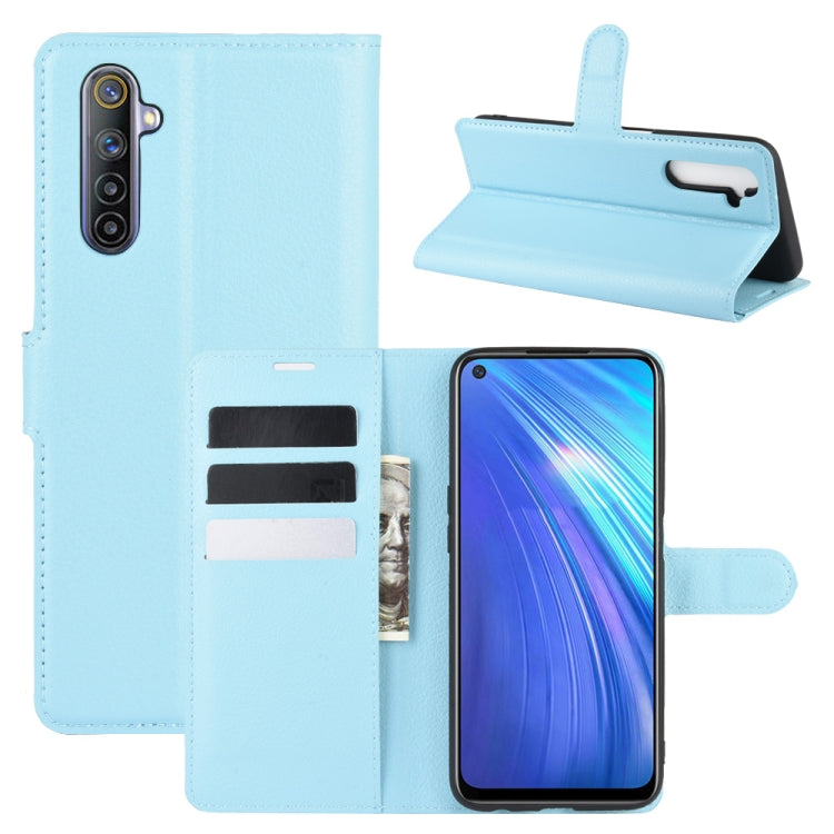 Light blue flip phone wallet case with card slots and folding stand holder