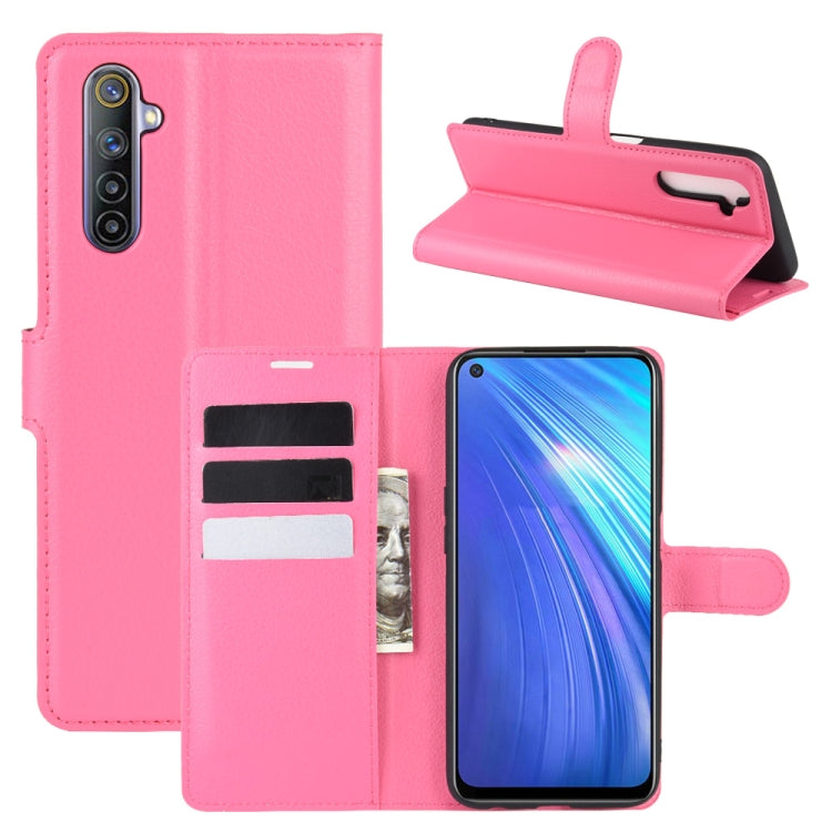 Rose pink litchi texture flip phone case with card slots and stand holder