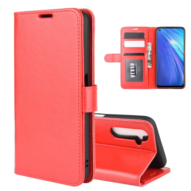 Red flip wallet phone case with card slots and fold-out stand cover