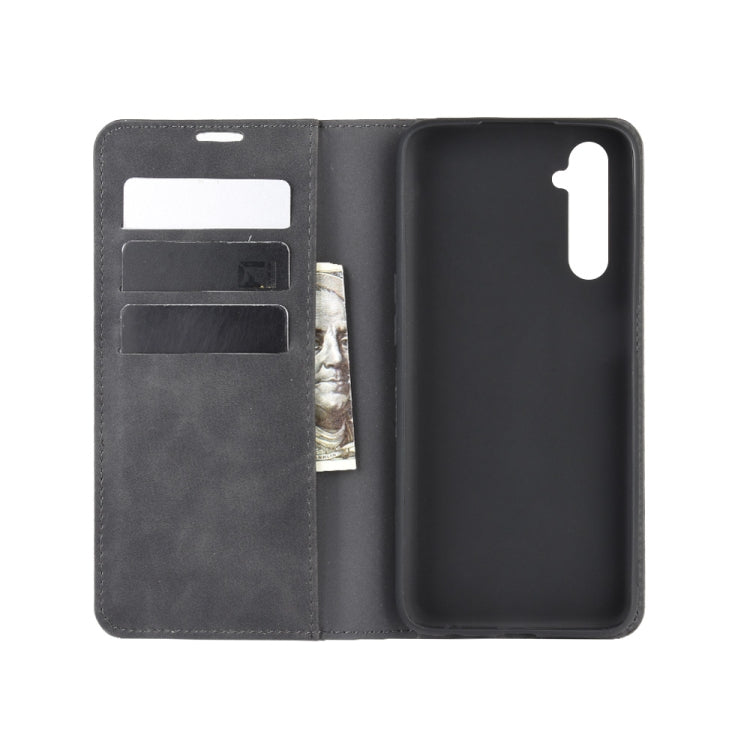 Black leather wallet phone case interior with card slots and cutout