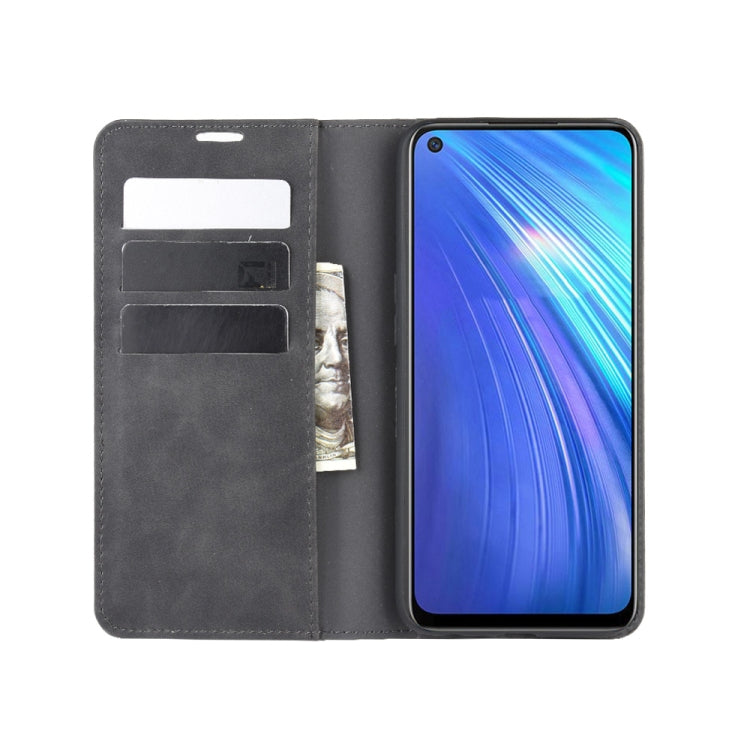 Black magnetic leather wallet case with card slots for phone, front view