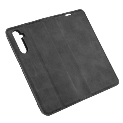 Black leather folio phone case with reinforced corners and port openings