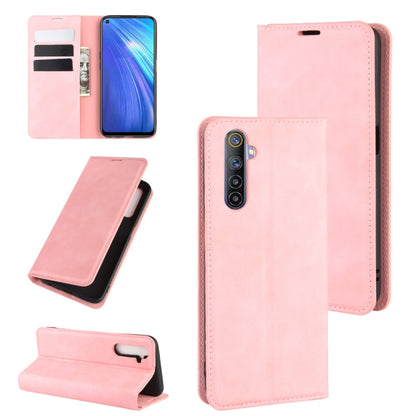 Pink leather phone wallet case with card slots, magnetic flap, and stand view