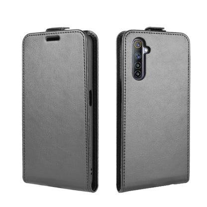 Leather flip phone case with card slots, dark gray, back and front views