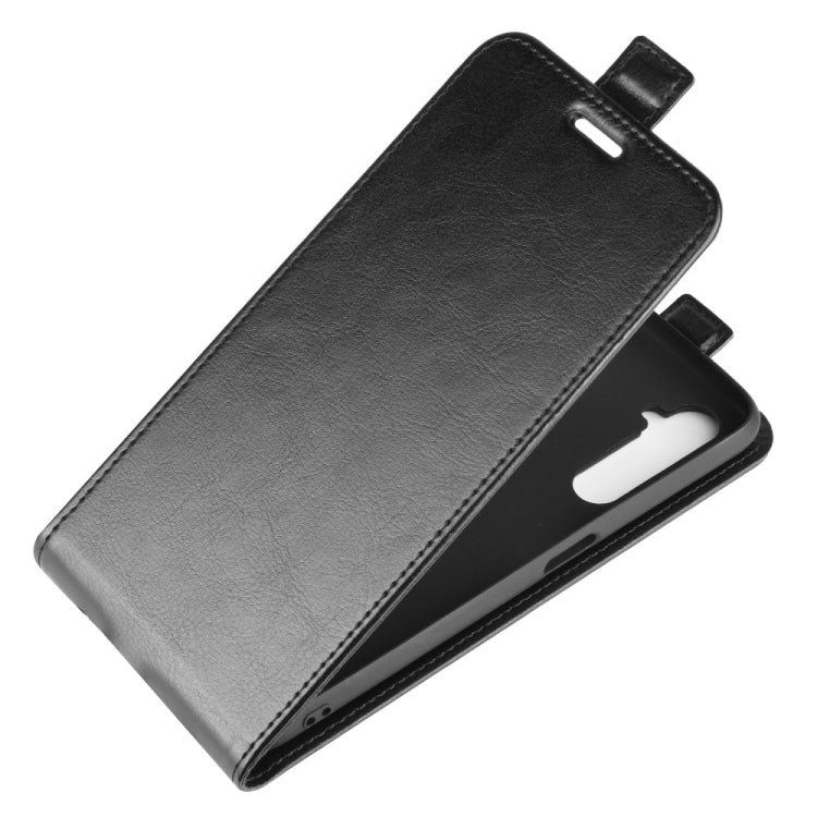 Leather flip phone case with card slots, black, cover closed with cutouts