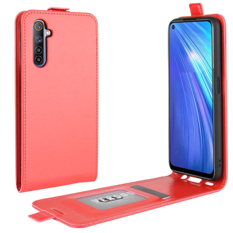 Leather flip phone case with card slots, red, open front cover and card slot pocket