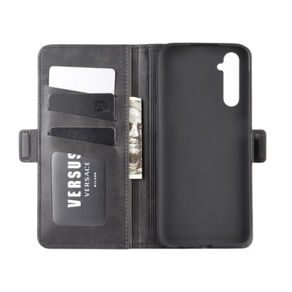 Black leather folio case interior with card slots and magnetic clasp; phone back cover.