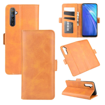 Orange leather flip wallet phone case with card slots and kickstand
