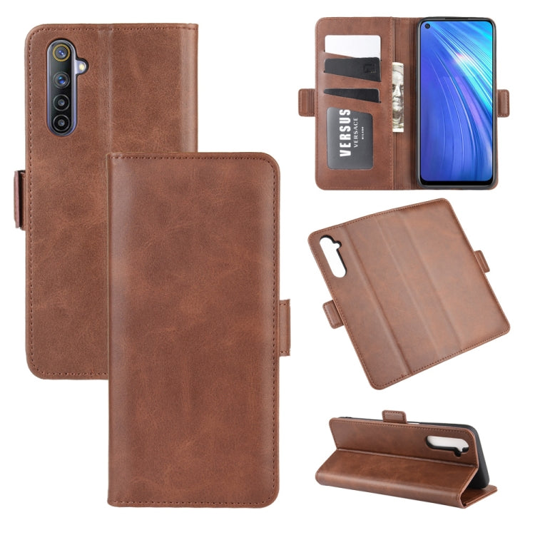 Brown leather flip wallet phone case with card slots and kickstand