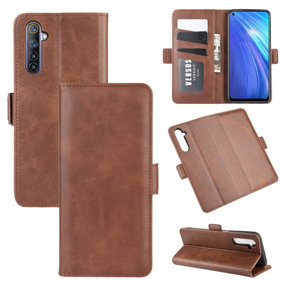 Brown leather flip wallet phone case with card slots and kickstand