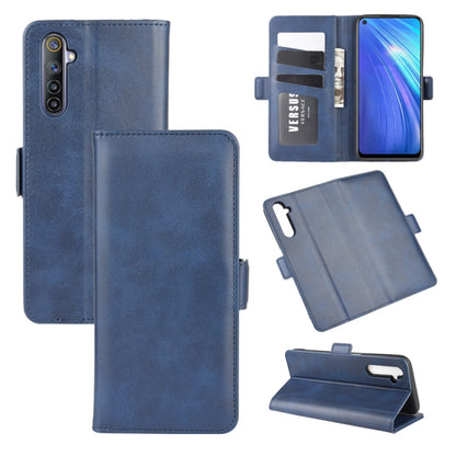 Blue leather flip wallet phone case with card slots and kickstand