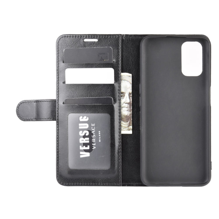Black open flip phone wallet case showing card slots, holder, and back cover cutout