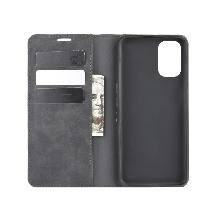 Leather wallet case for OPPO A72 with card slots and interior pocket, dark gray