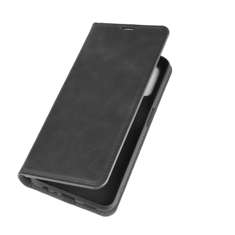 Leather folio wallet case for OPPO A72, dark gray; cover folded for standing use