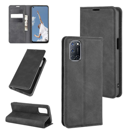 Magnetic leather wallet case for OPPO A72 with card slots, holder stand, dark gray