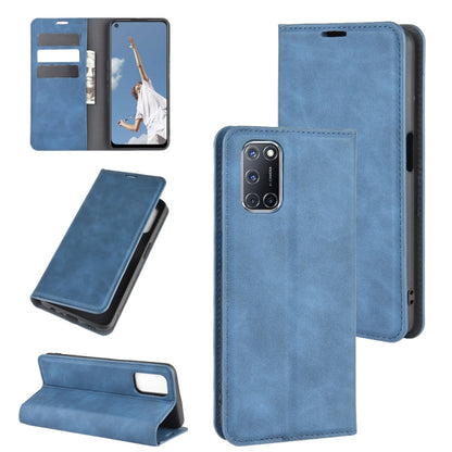 Blue leather phone case wallet with magnetic closure and card slots