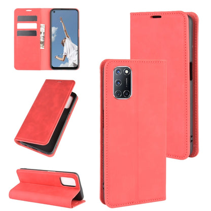 Red leather phone case wallet with magnetic closure and card slots