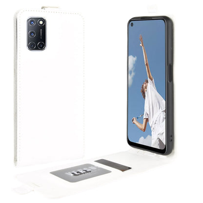White leather flip phone case with card slots and foldout photo frame