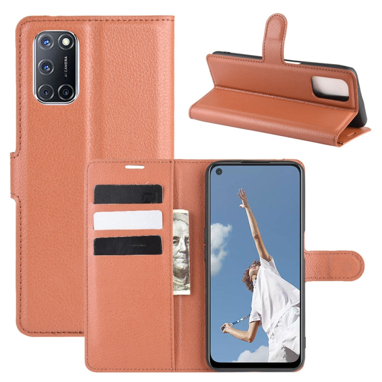 Tan/brown flip wallet case with card slots and stand for OPPO A72