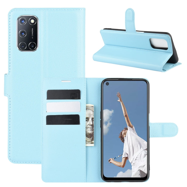 Light blue flip wallet case with card slots and stand for OPPO A72