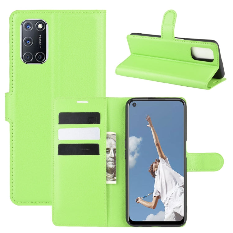 Green flip wallet case with card slots and stand for OPPO A72