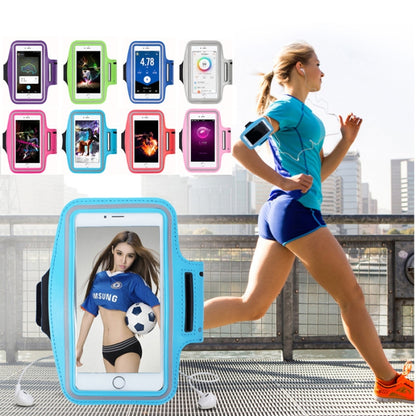 Blue large sports arm bag with touch-screen phone window and adjustable strap