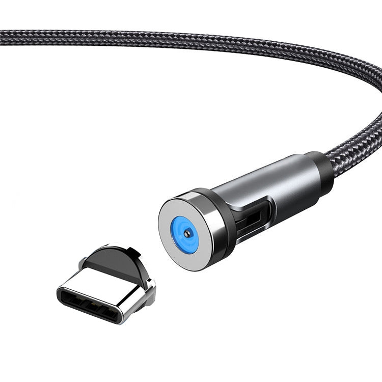 Rotating magnetic charging cable with dust plug, black braided cable with USB-C end