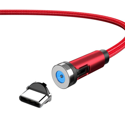 Rotating magnetic charging cable with dust plug, red braided cable with USB-C end