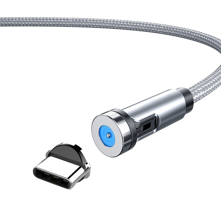 Rotating magnetic charging cable with dust plug, silver braided cable with USB-C end