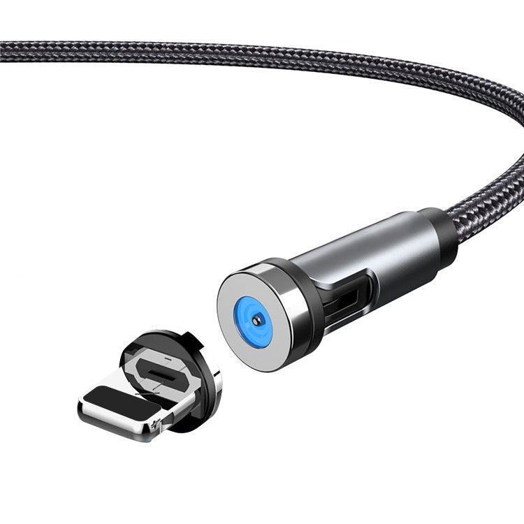 Rotating magnetic charging cable with dust plug, black braided cable with magnetic connector end