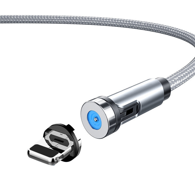 Rotating magnetic charging cable with dust plug, silver braided cable with magnetic connector end