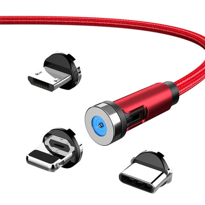 Red magnetic rotating charging cable with detachable connector heads