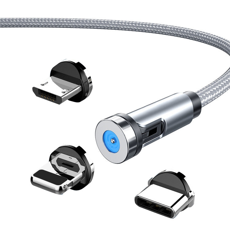 Silver magnetic rotating charging cable with multiple detachable connector heads