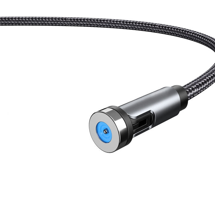 Silver magnetic rotating charging cable connector with braided cable
