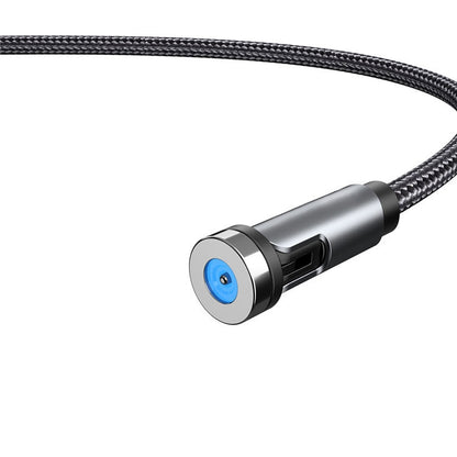 Silver magnetic rotating charging cable connector with braided cable