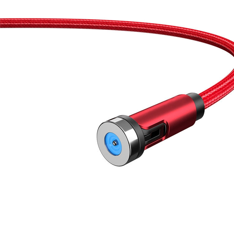 Red magnetic rotating charging cable connector with braided cable