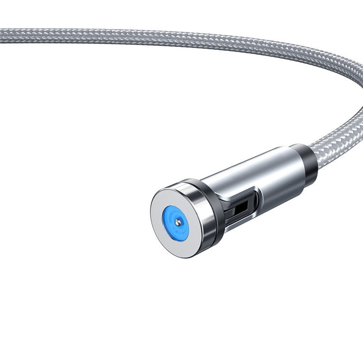 Silver magnetic rotating charging cable connector with braided cable
