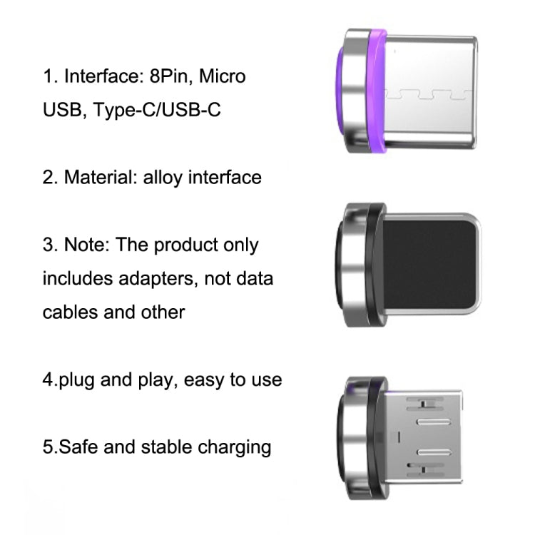 Magnetic charging adapter interface with alloy connector tips and rotating plug views