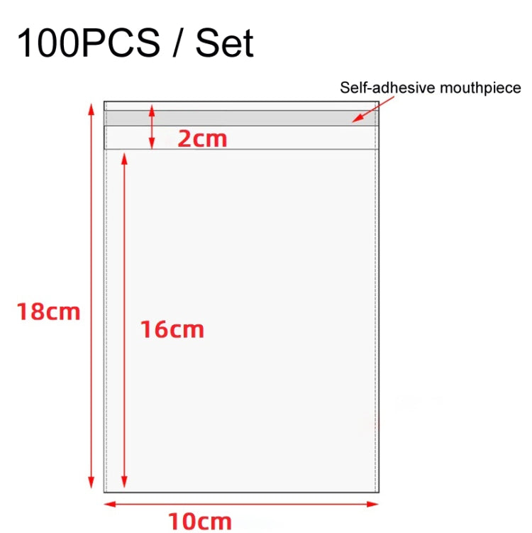 Self-adhesive CPE bag, 10x18cm size with 2cm self-sealing top