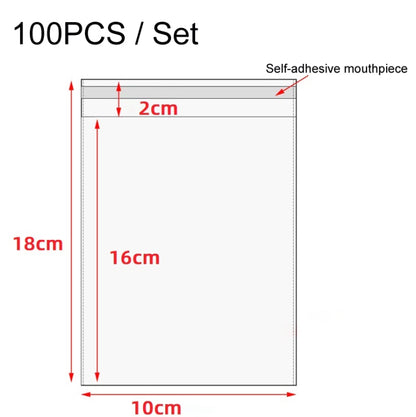 Self-adhesive CPE bag, 10x18cm size with 2cm self-sealing top