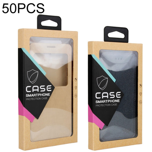 Kraft phone case packaging box set (50 pcs) with black case insert, clear window