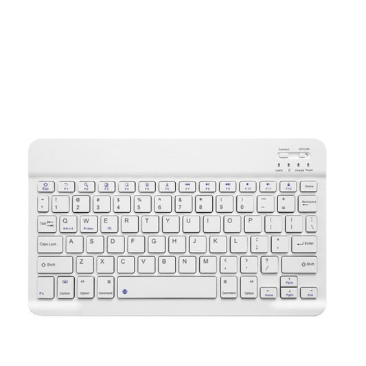 White mini Bluetooth keyboard with compact QWERTY keys and function buttons