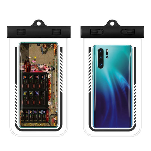 Black transparent TPU waterproof phone case with clear front window and hanging loop