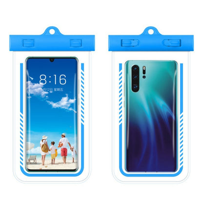 Light blue transparent TPU waterproof phone case with clear front window and hanging loop