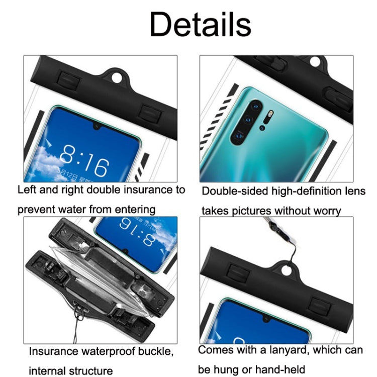 Transparent TPU waterproof phone case with double-seal buckle and dual camera lens